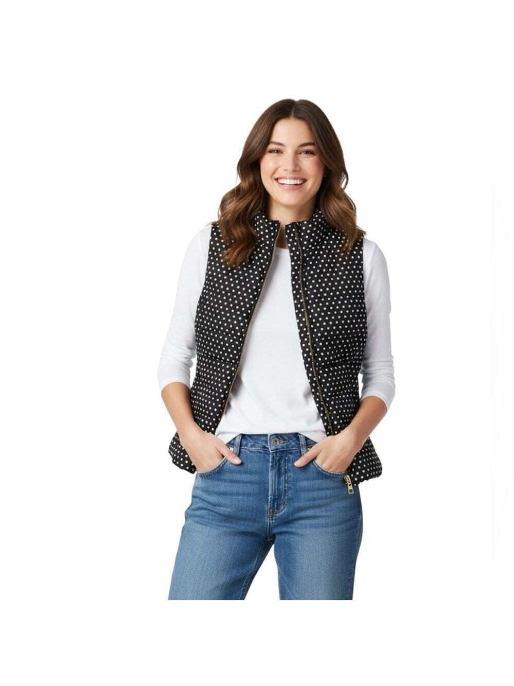 Michael Kors Puffer Vest Womens Size Small Polka Dot Casual Fall Layers Minimal